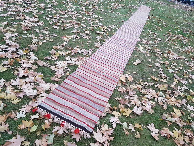 Textiles Vintage Handmade Ragrug Runner Rug Extra Long Runner Stair Tread 1′12″ × 30′6″ photo
