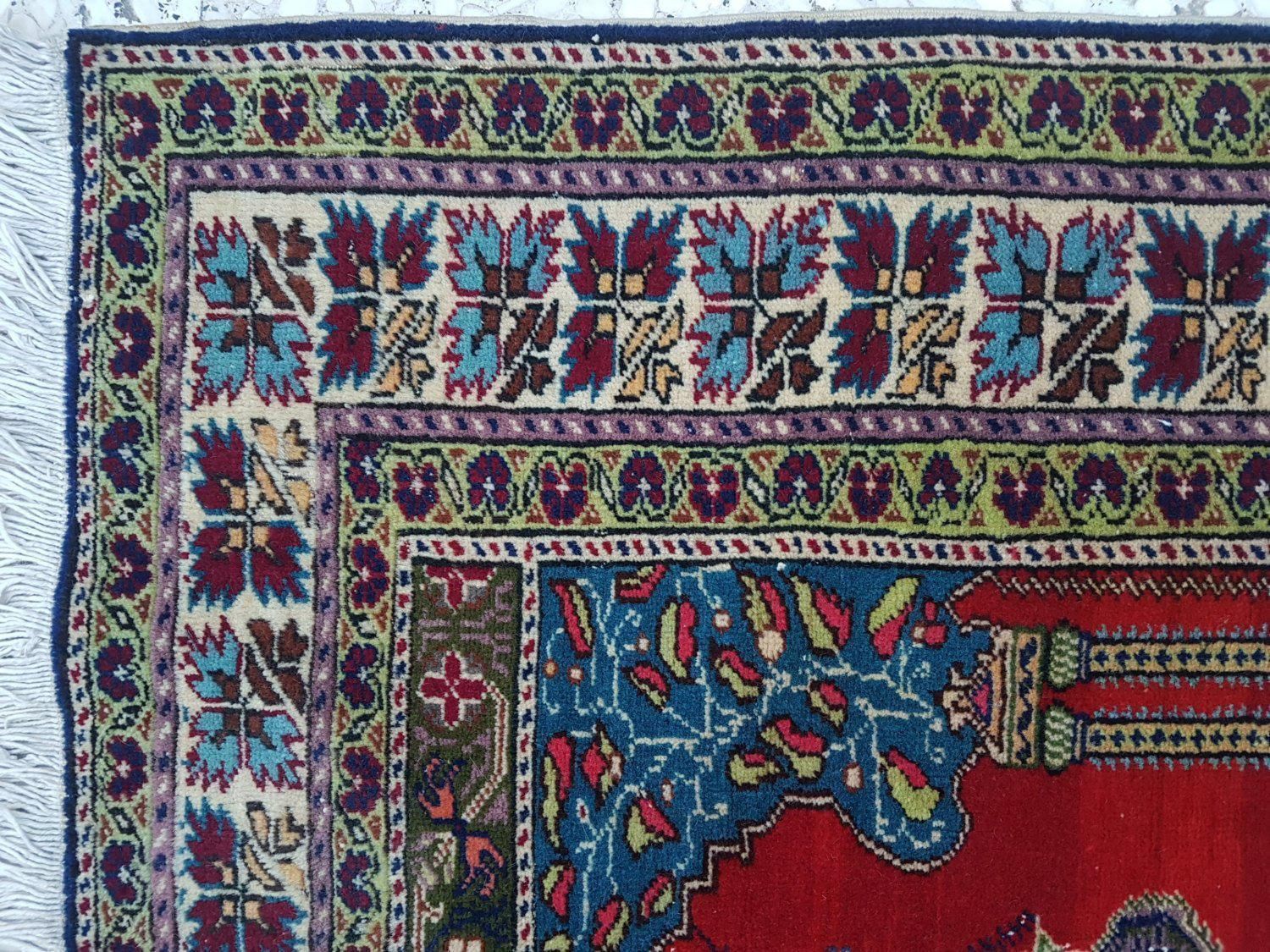 1980s Traditional Oriental Handmade Prayer Carpet, Double Knotted Small Sized Pile Rug, Wall Hanging Floor Covering Rugs, 3' X 4'7'' / 92x139cm photo 276.0