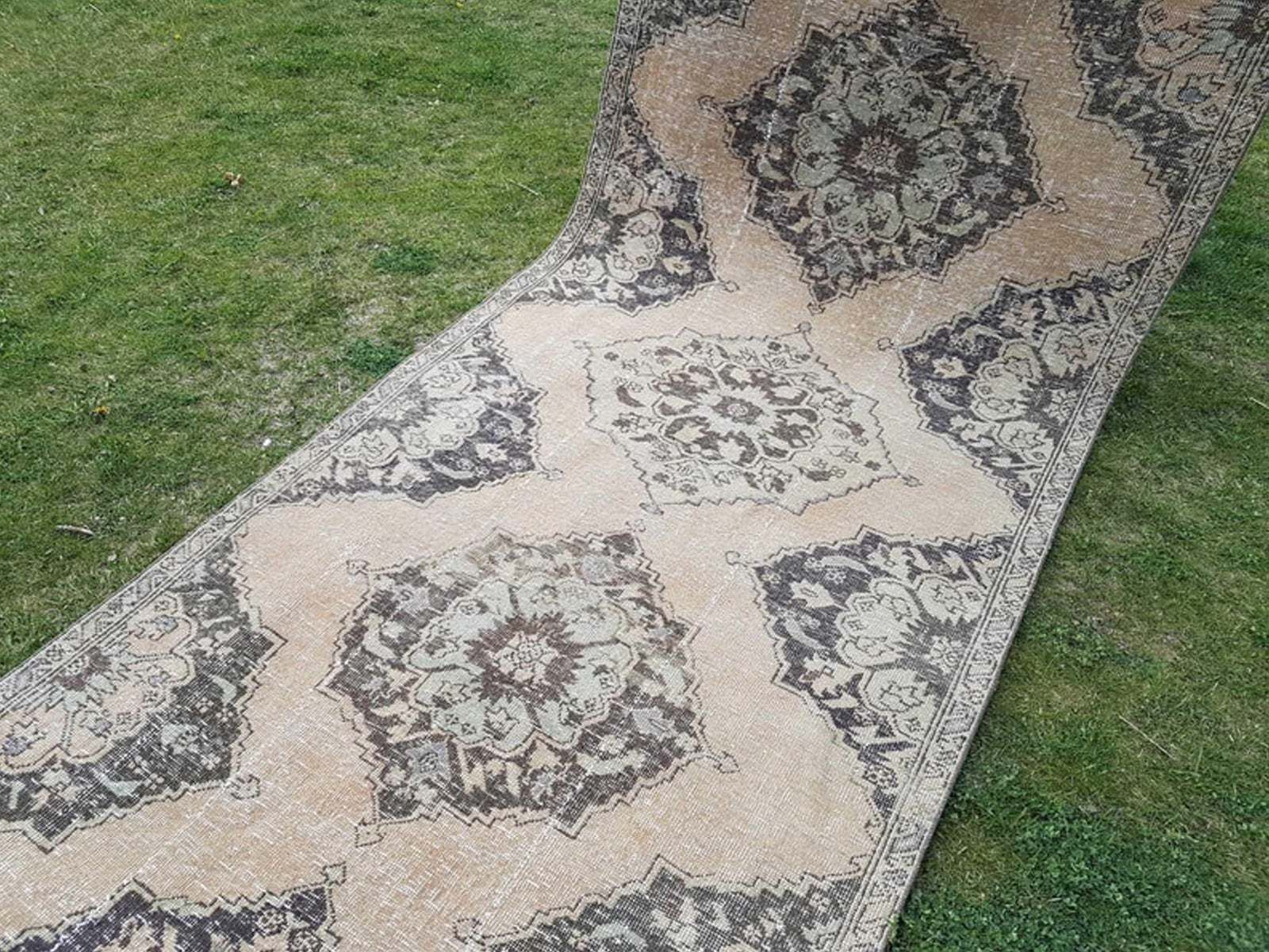 Contemporary Hand Knotted Turkish Oushak Runner With Modern Tribal Style In Light Colors, Extra Long & Wide Hallway Runner 3'11'' X 12'12'' photo buy