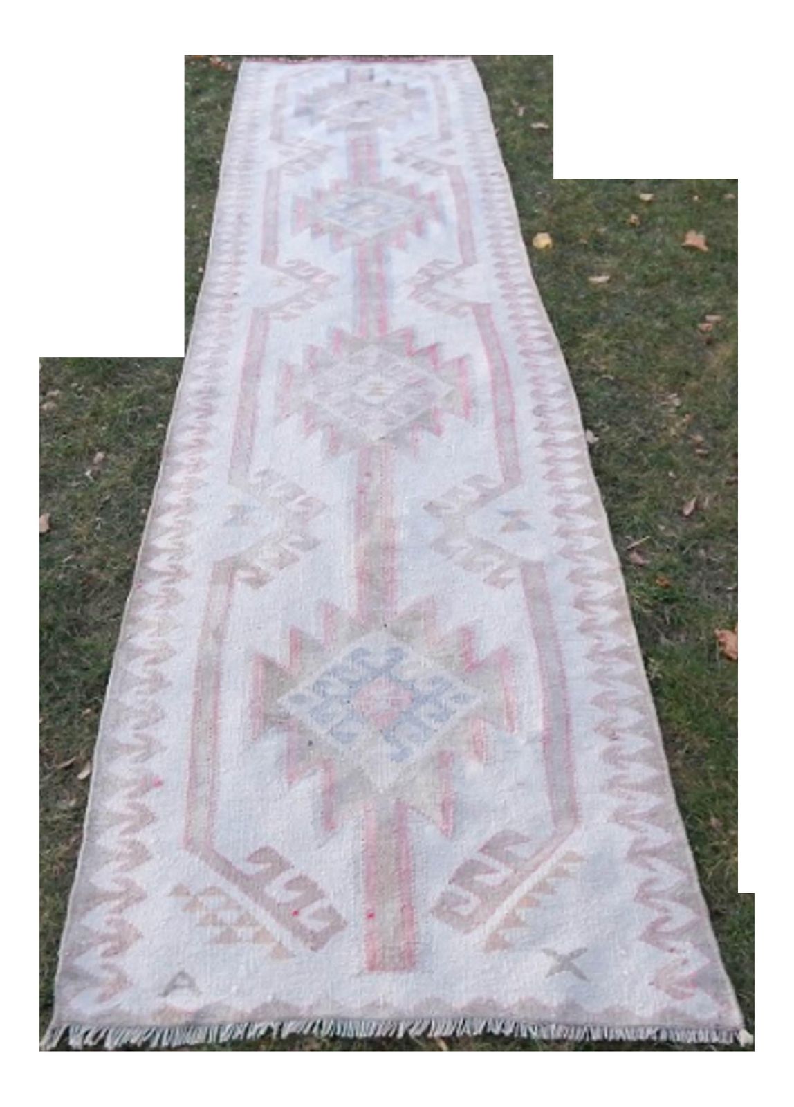 Hand Knotted Turkish Runner Rug. Boucherouite Style Herki Rug. Natural Undyed Wool 3′3″ × 12′10″ photo for sale