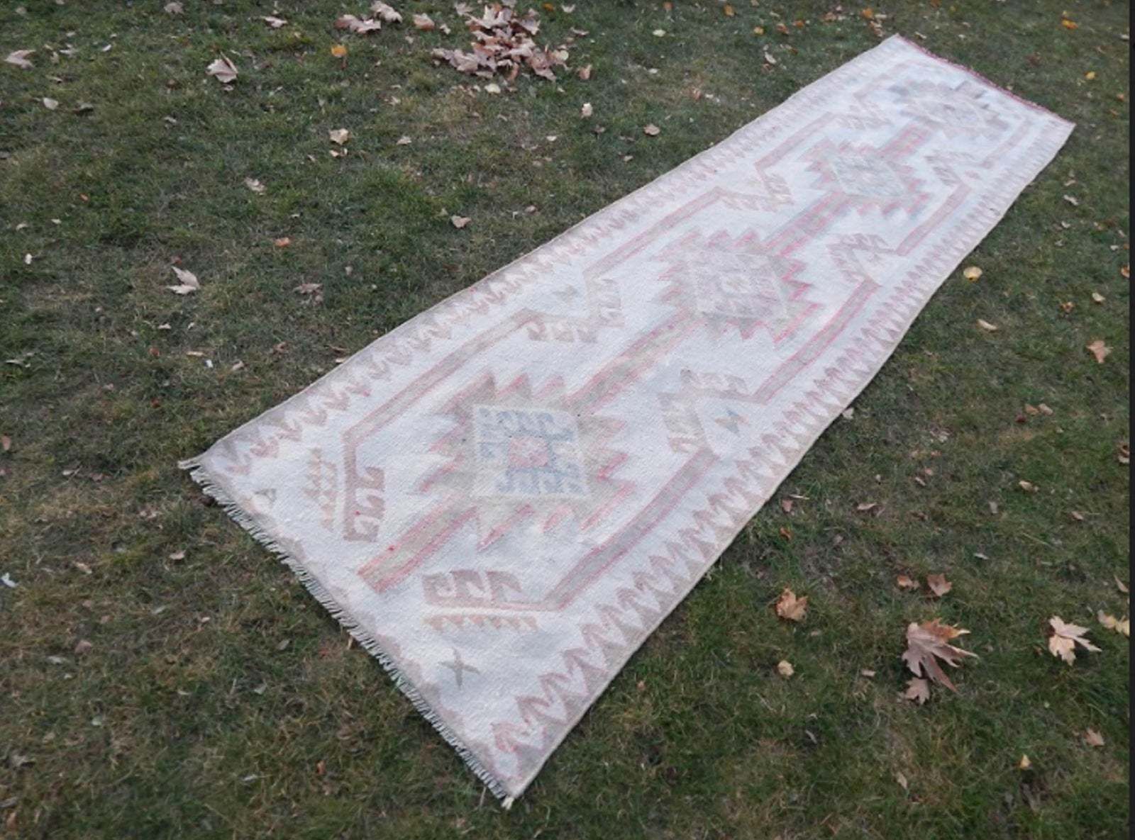 Hand Knotted Turkish Runner Rug. Boucherouite Style Herki Rug. Natural Undyed Wool 3′3″ × 12′10″