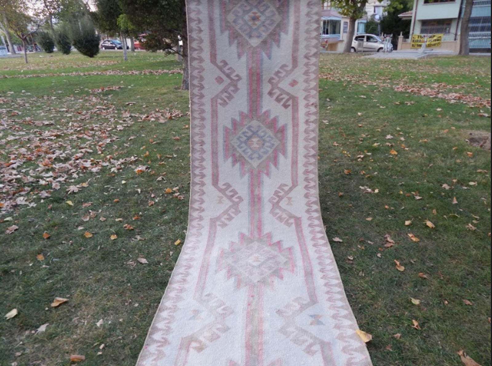 Hand Knotted Turkish Runner Rug. Boucherouite Style Herki Rug. Natural Undyed Wool 3′3″ × 12′10″ photo vinterior