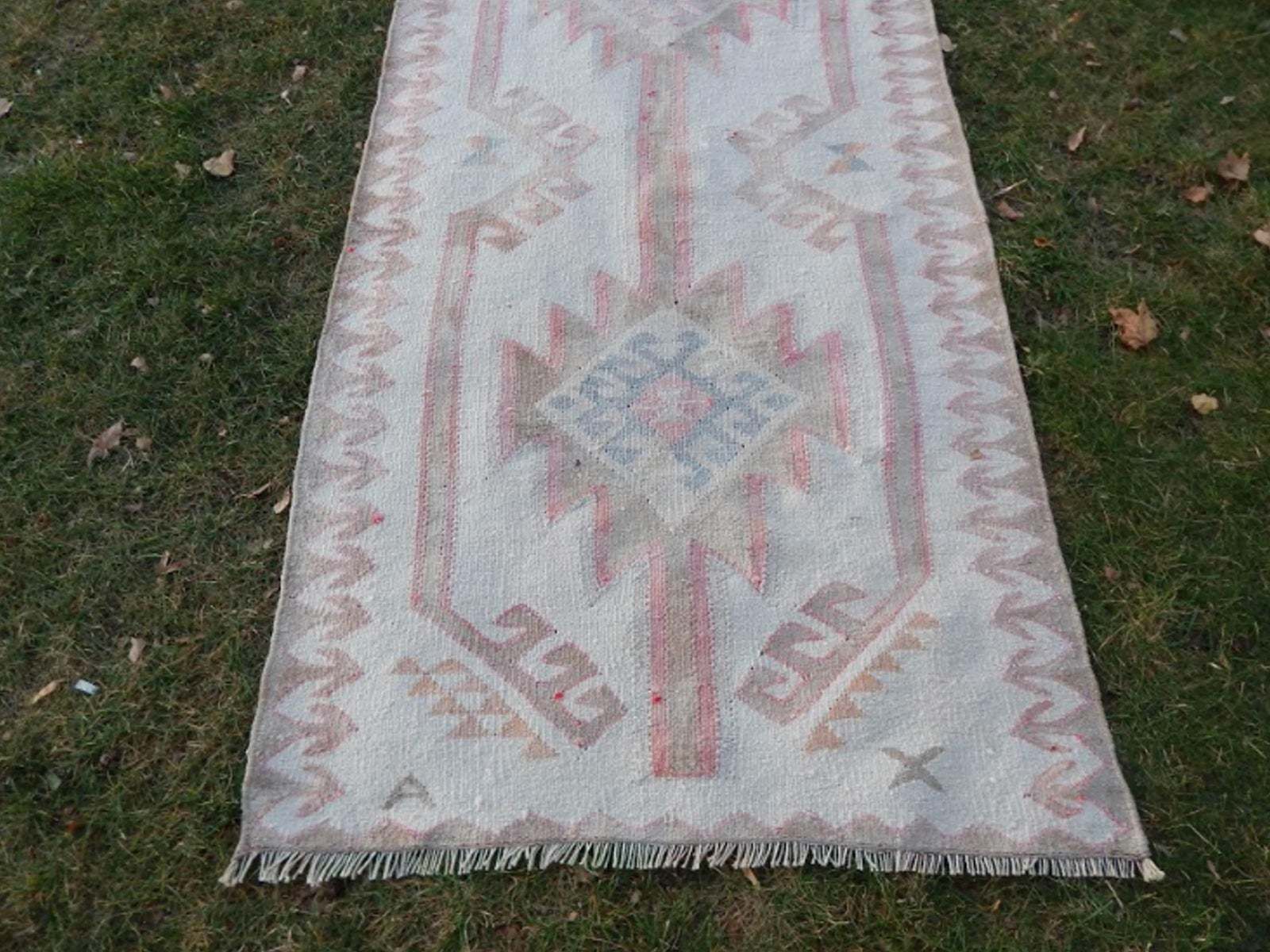 Hand Knotted Turkish Runner Rug. Boucherouite Style Herki Rug. Natural Undyed Wool 3′3″ × 12′10″ photo buy