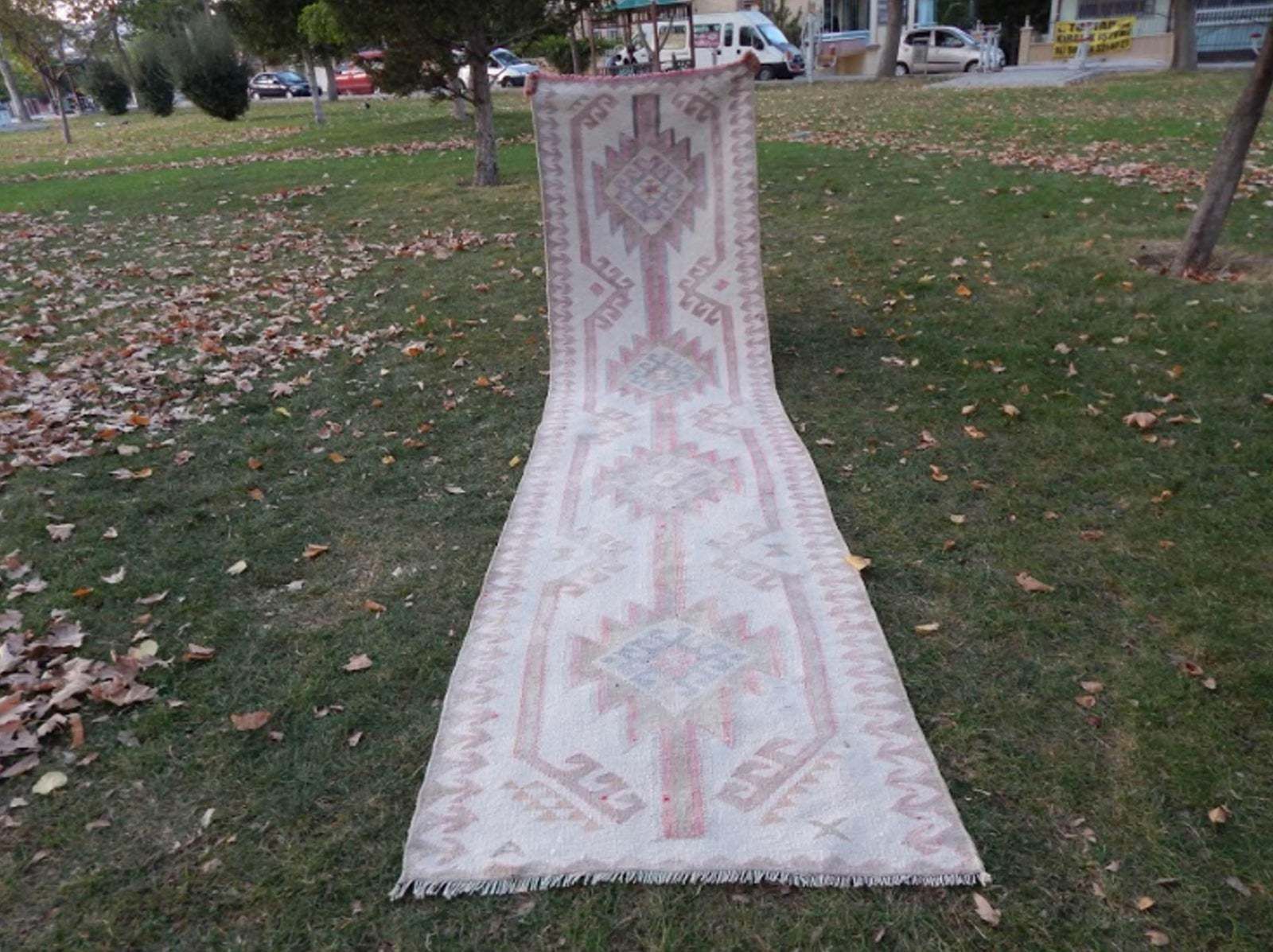 741.0 Hand Knotted Turkish Runner Rug. Boucherouite Style Herki Rug. Natural Undyed Wool 3′3″ × 12′10″ photo