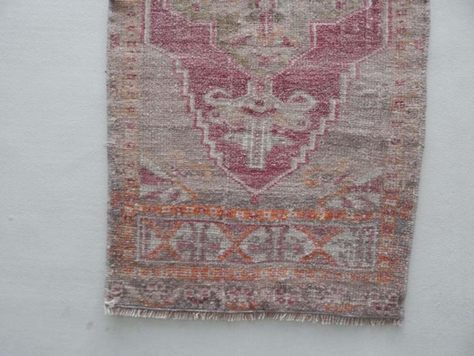 1970s Vintage Petite Distressed Low Pile Turkish Yastik Rug 1′10″ × 3′7″ photo 136.0