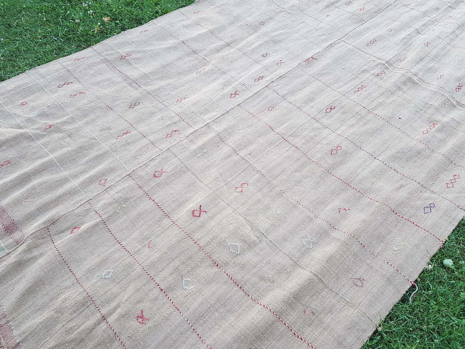 Textiles Vintage Natural Turkish Hemp Sisal Kilim Rug 5'11" X 12'10" photo