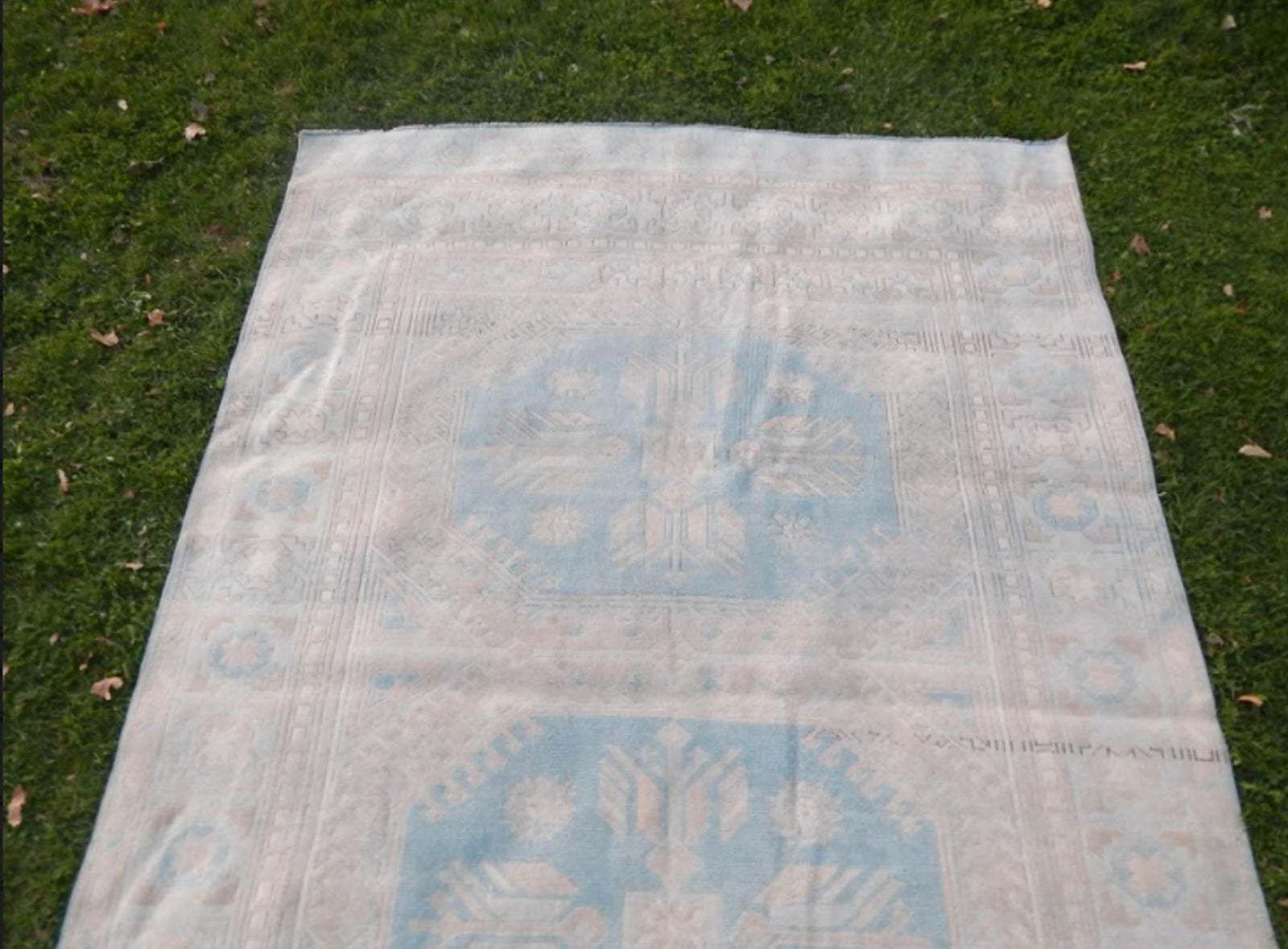 1053.0 Vintage 1960s Anatolian Geometric Distressed Kars Wool Oushak Rug photo
