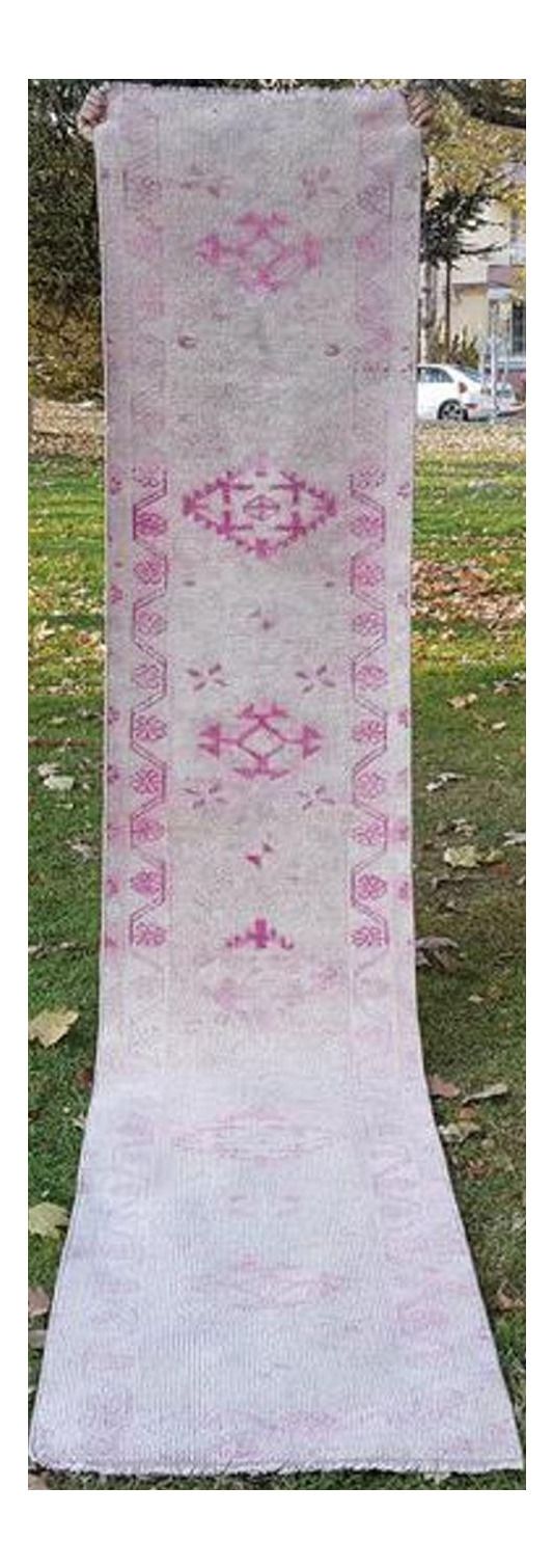 Distressed Rose Gold & Pink Color Kurdish Runner Rug 2'3'' X 11'1'' photo for sale
