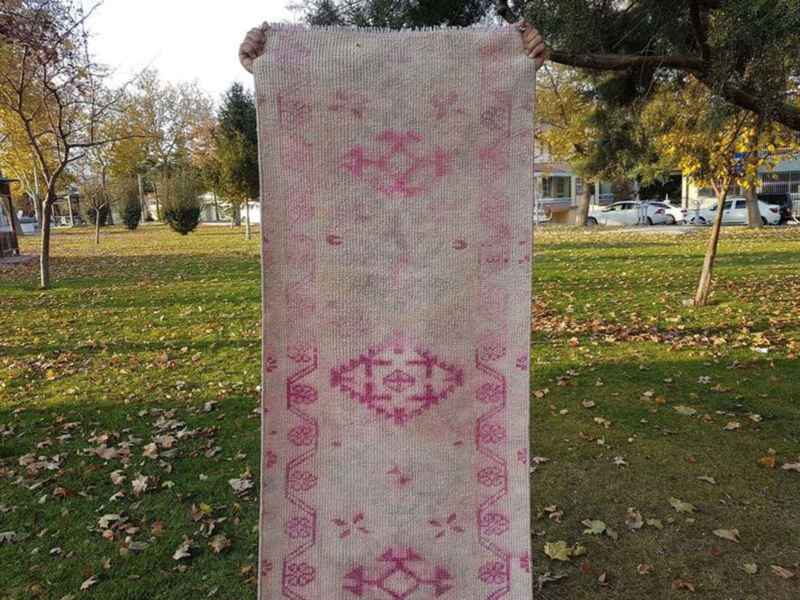 Distressed Rose Gold & Pink Color Kurdish Runner Rug 2'3'' X 11'1'' photo Textiles