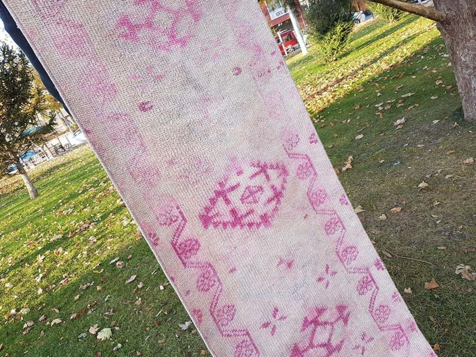 Distressed Rose Gold & Pink Color Kurdish Runner Rug 2'3'' X 11'1'' photo buy