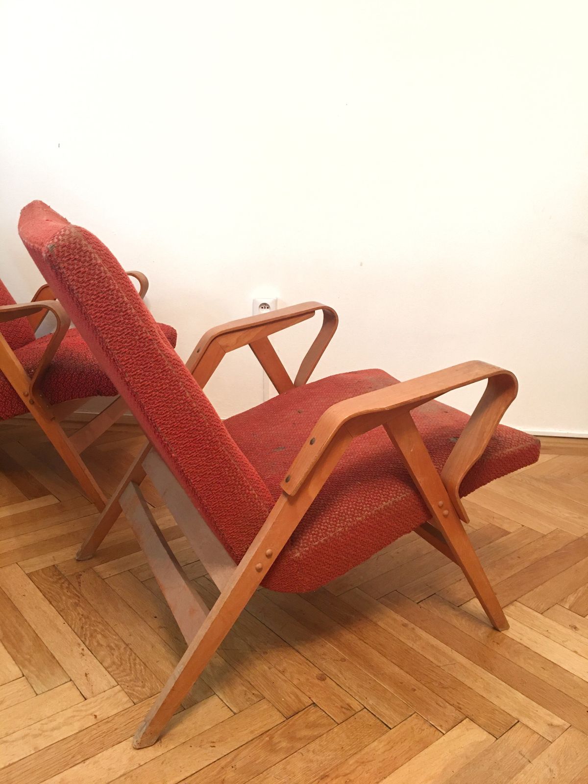 photo for sale Red Armchairs By Frantisek Jirak – Tatra Nabytok Pravenec – Famous Design From 60’s   Pair
