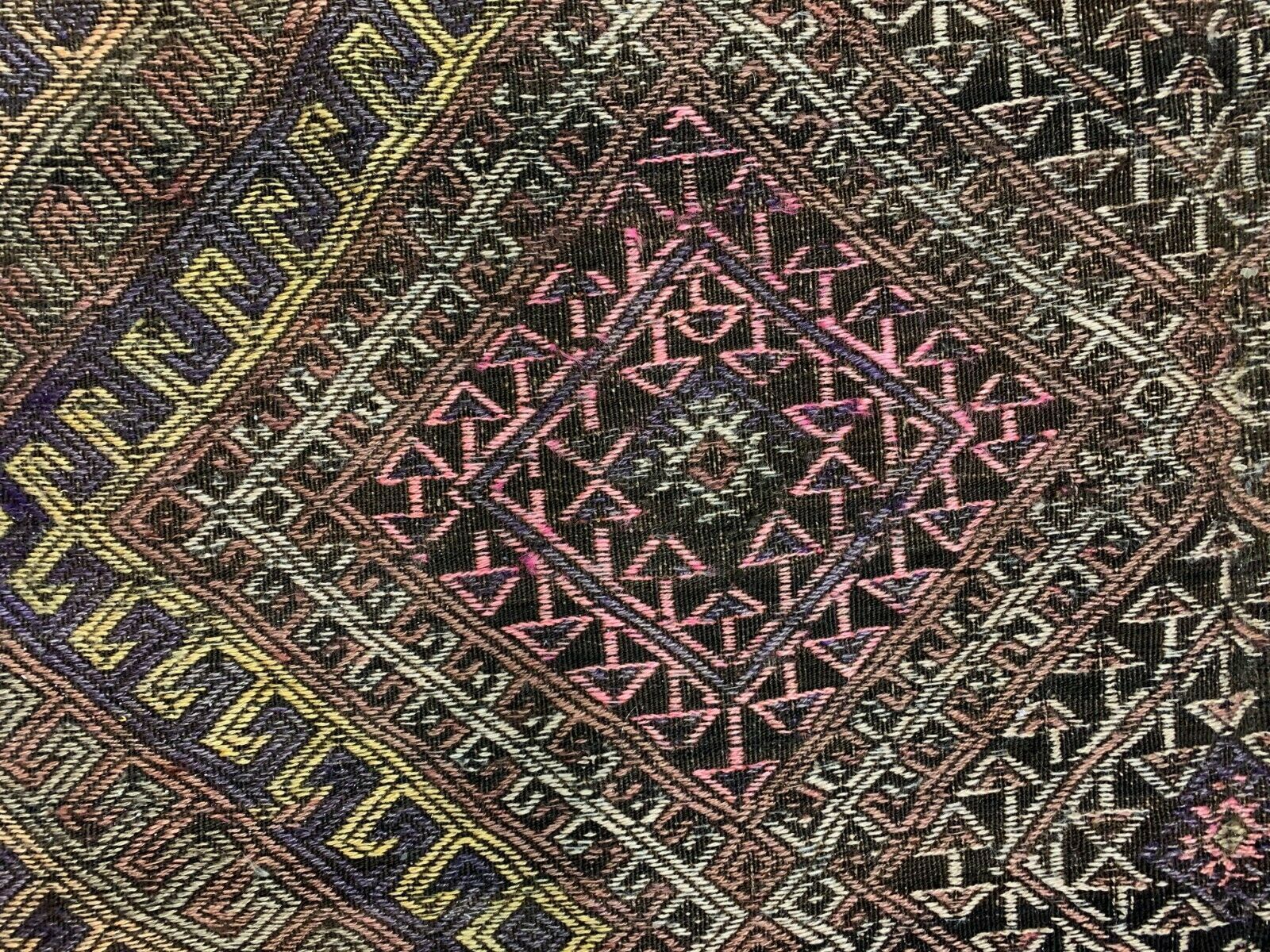 Vintage Turkish Kilim Rug 300x149 Cm Shabby Wool Kelim Large Black Pink Beige photo vintage