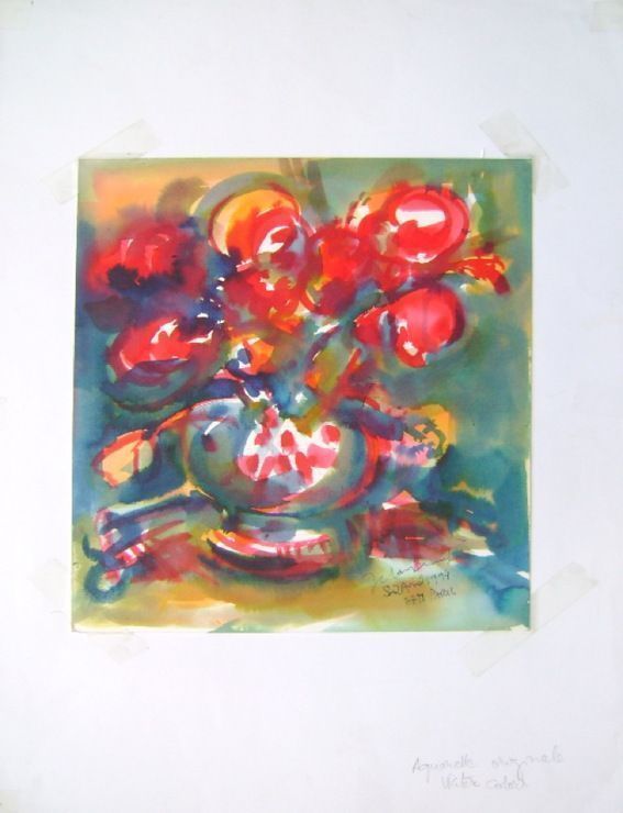 Deniel Jean Claude Original Watercolor Bouquet Of Flowers