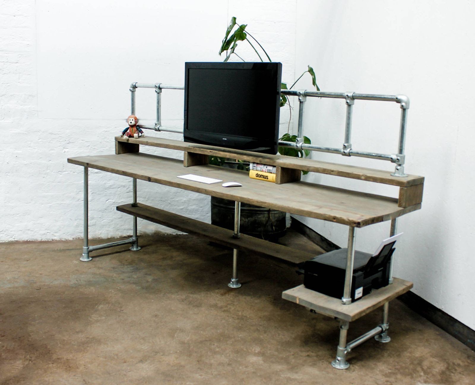 photo furniture Ethan Reclaimed Scaffolding Board Industrial Style Desk With Built In Storage