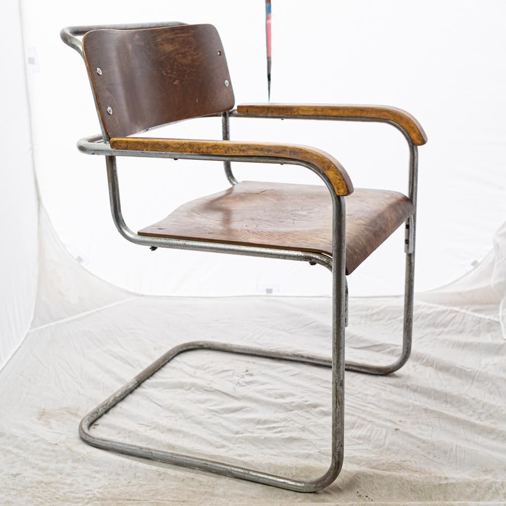 Reclaimed Bauhaus Wooden And Chrome Chair photo vinterior