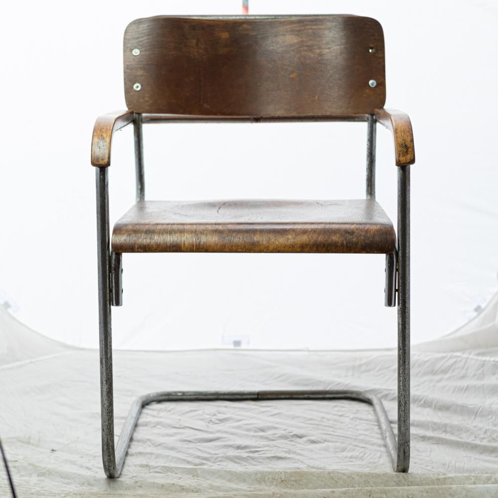 photo furniture Reclaimed Bauhaus Wooden And Chrome Chair