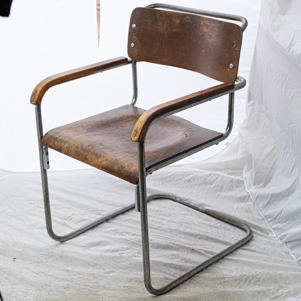 photo for sale Reclaimed Bauhaus Wooden And Chrome Chair