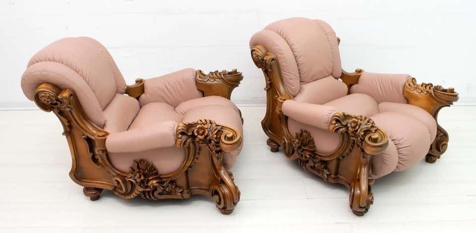 Pair Of Mid Century Modern Italian Liberty Style Leather Armchairs, 1950s photo 6054.0