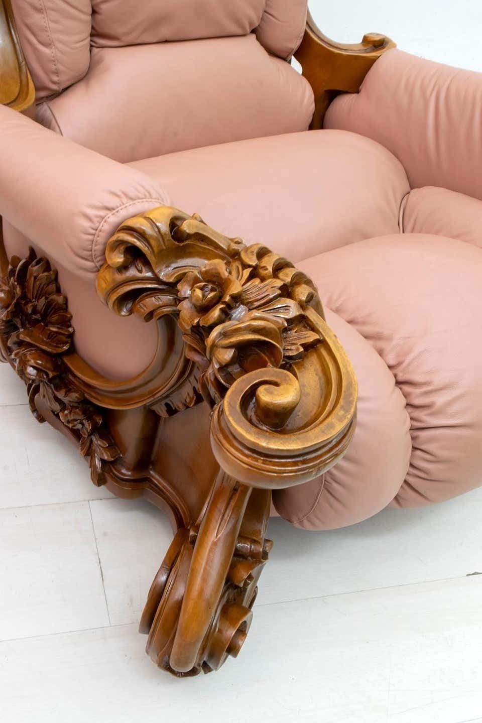 photo for sale Pair Of Mid Century Modern Italian Liberty Style Leather Armchairs, 1950s