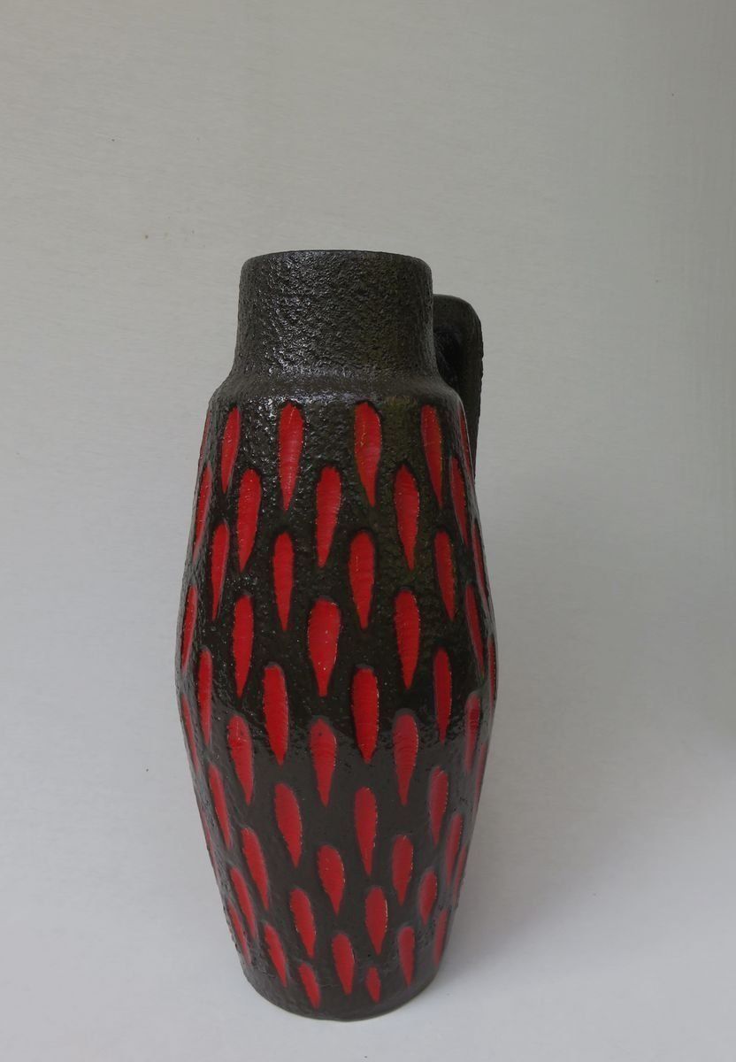 Black And Red Ceramic Fat Lava Vase From Scheurich, 1960s photo Home Decor