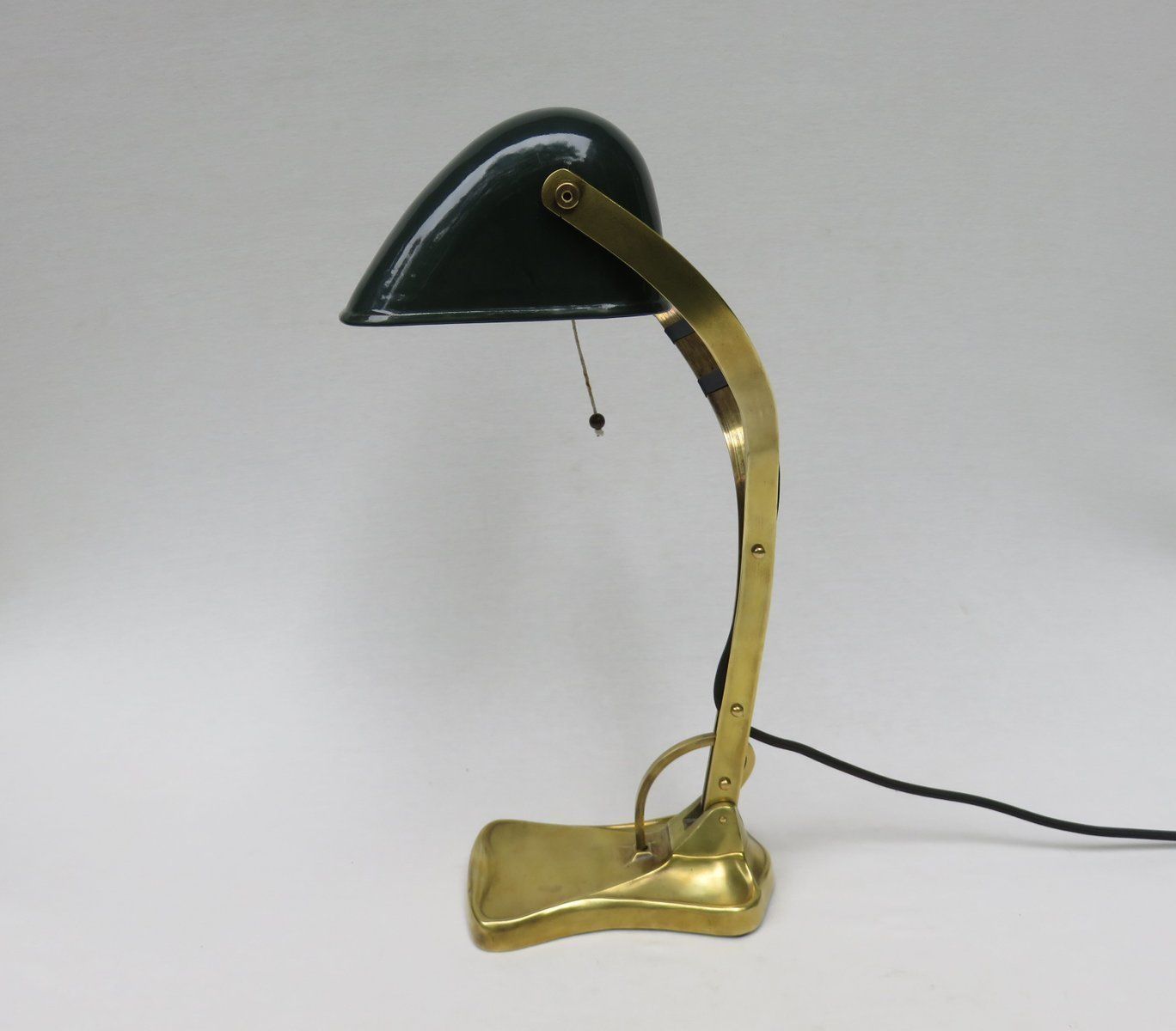 Antique Art Nouveau Enameled Brass Bankers Lamp With Dark Green Shade photo furniture