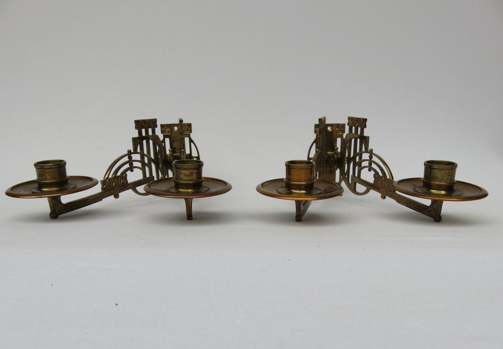 Art Nouveau Brass Piano Candleholders, Set Of 2 photo furniture