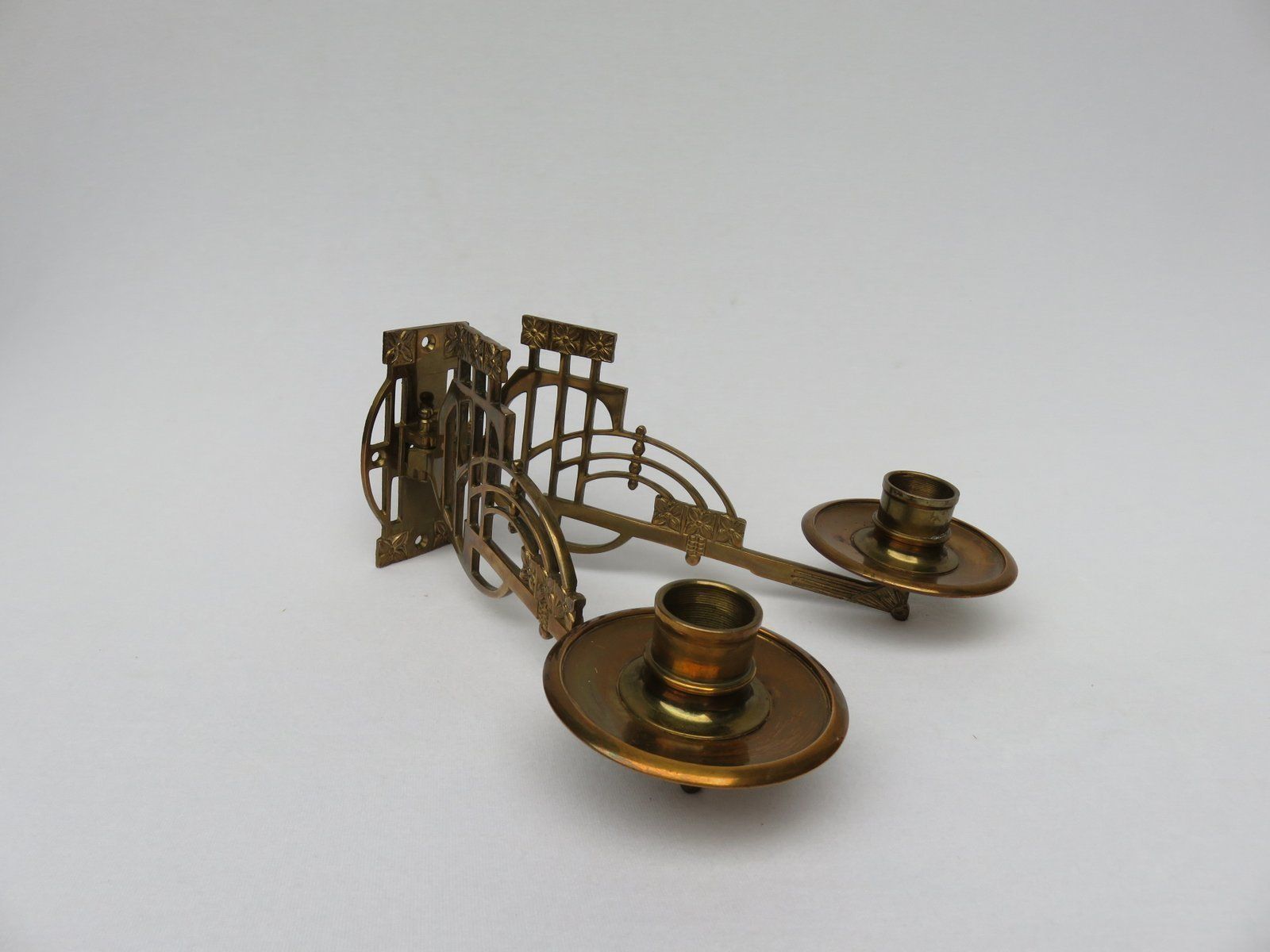 Art Nouveau Brass Piano Candleholders, Set Of 2 photo vinterior