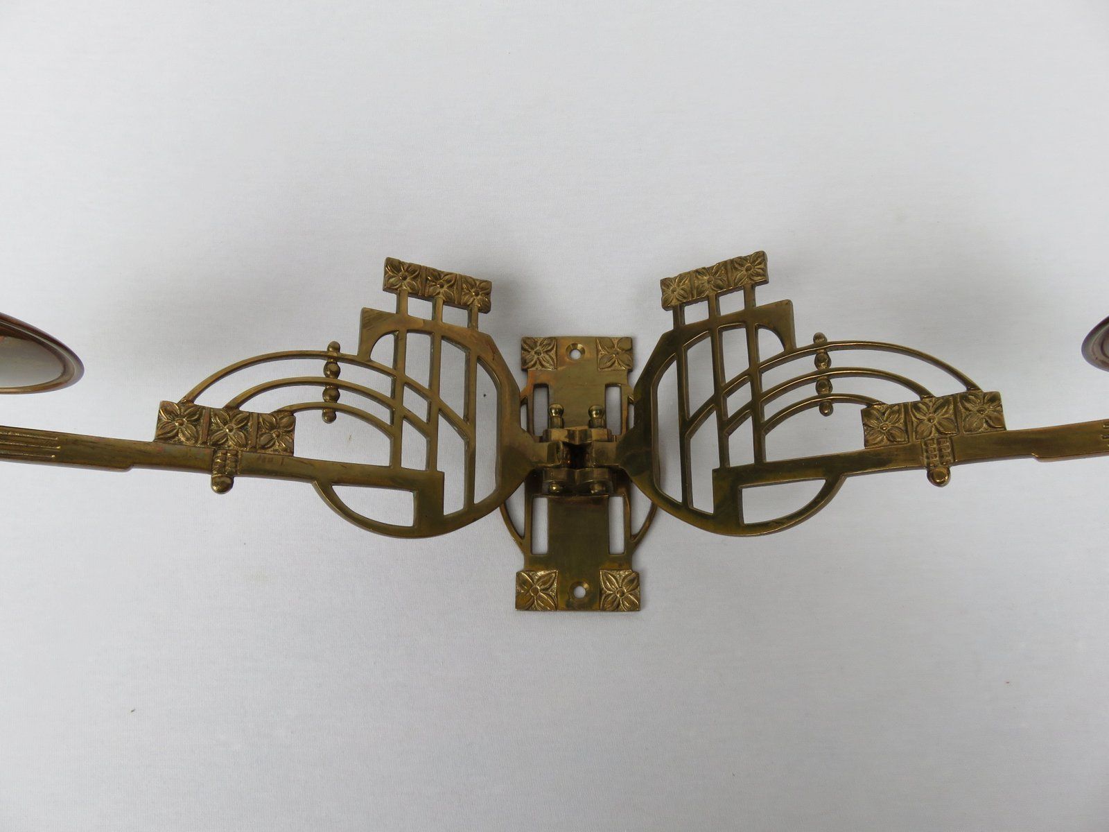 Art Nouveau Brass Piano Candleholders, Set Of 2 photo vintage