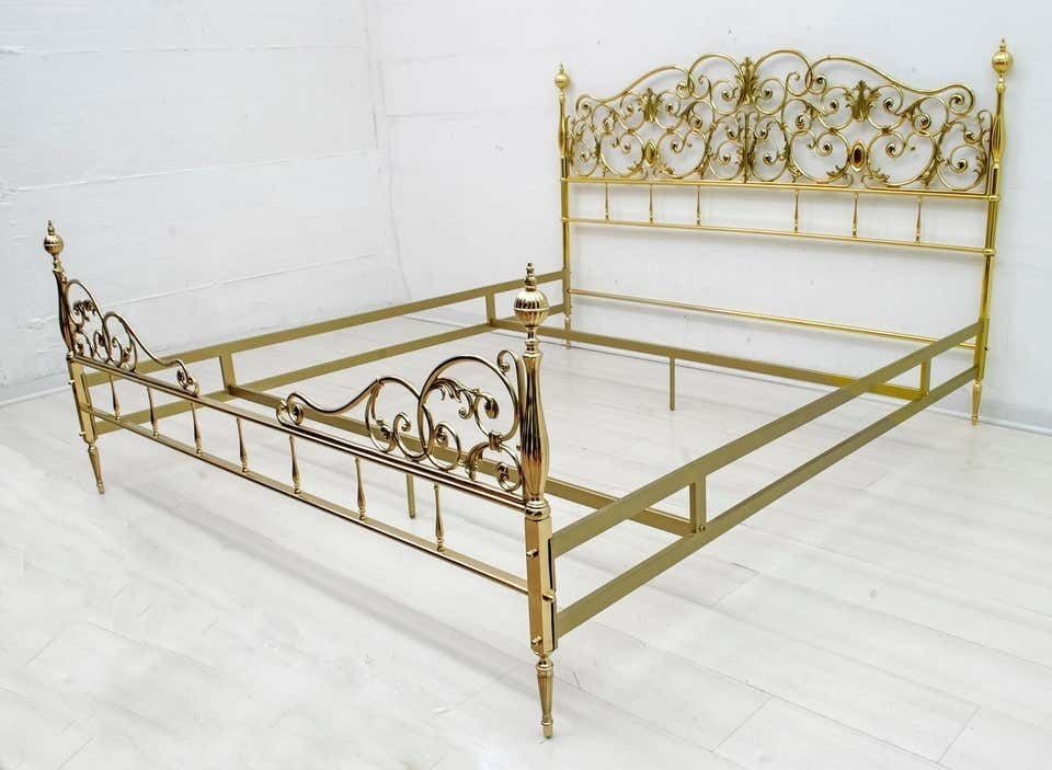 Furniture Mid Century Modern Italian Neoclassical Style Brass Double Bad, 1960s photo