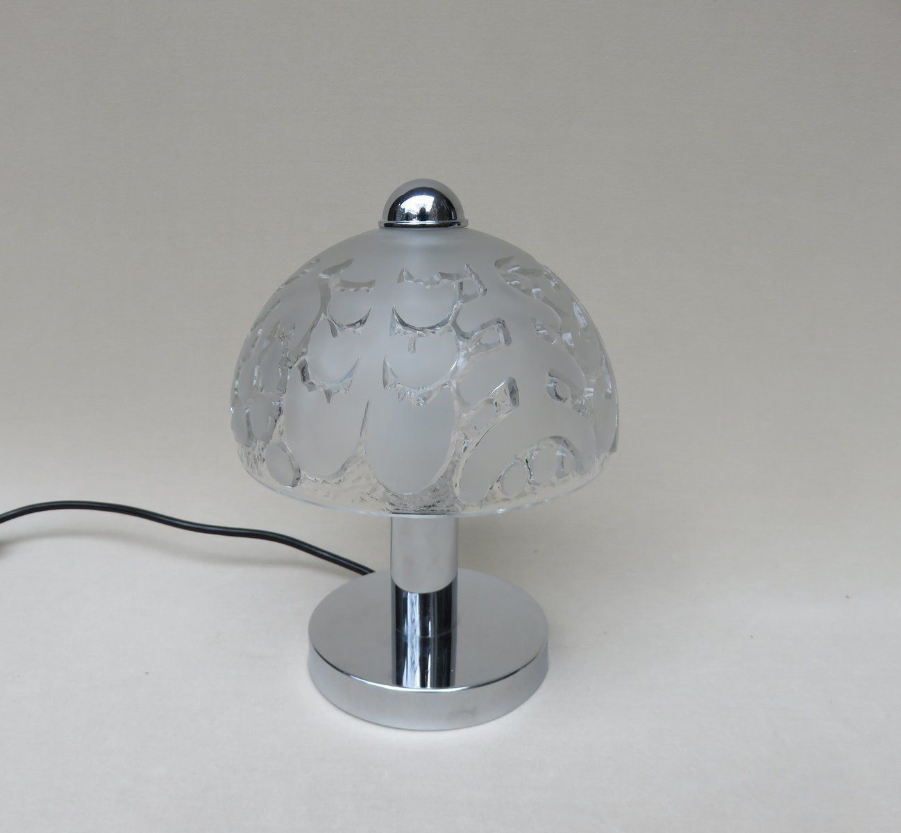 Small Pressed Glass And Chrome Mushroom Table Lamps From Peill & Putzler, 1970s, Set Of 2 photo furniture