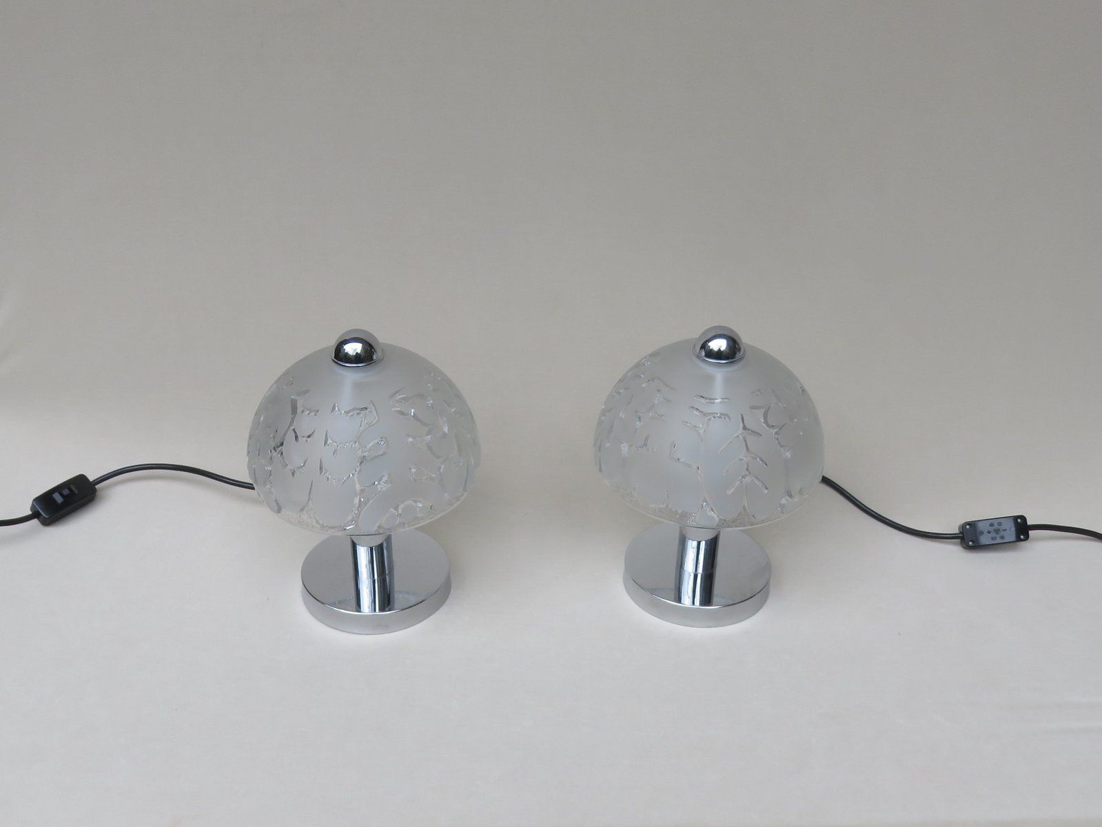 Small Pressed Glass And Chrome Mushroom Table Lamps From Peill & Putzler, 1970s, Set Of 2 photo for sale