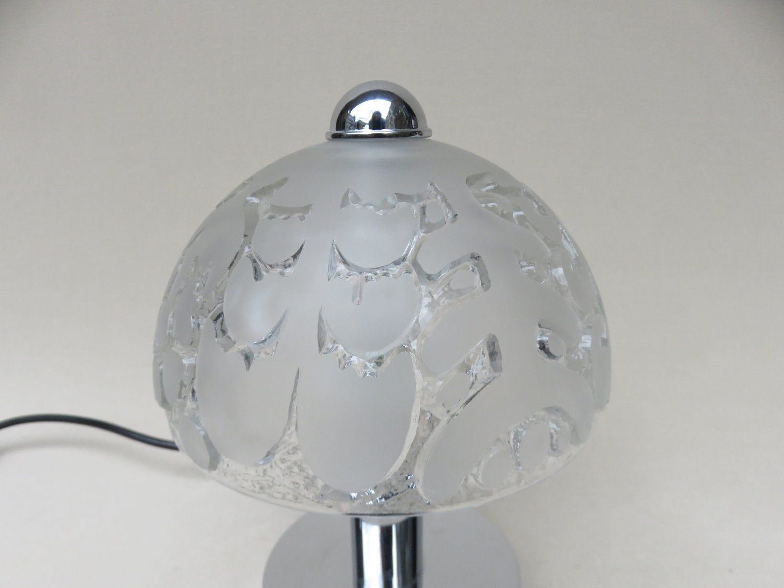 Small Pressed Glass And Chrome Mushroom Table Lamps From Peill & Putzler, 1970s, Set Of 2 photo vintage