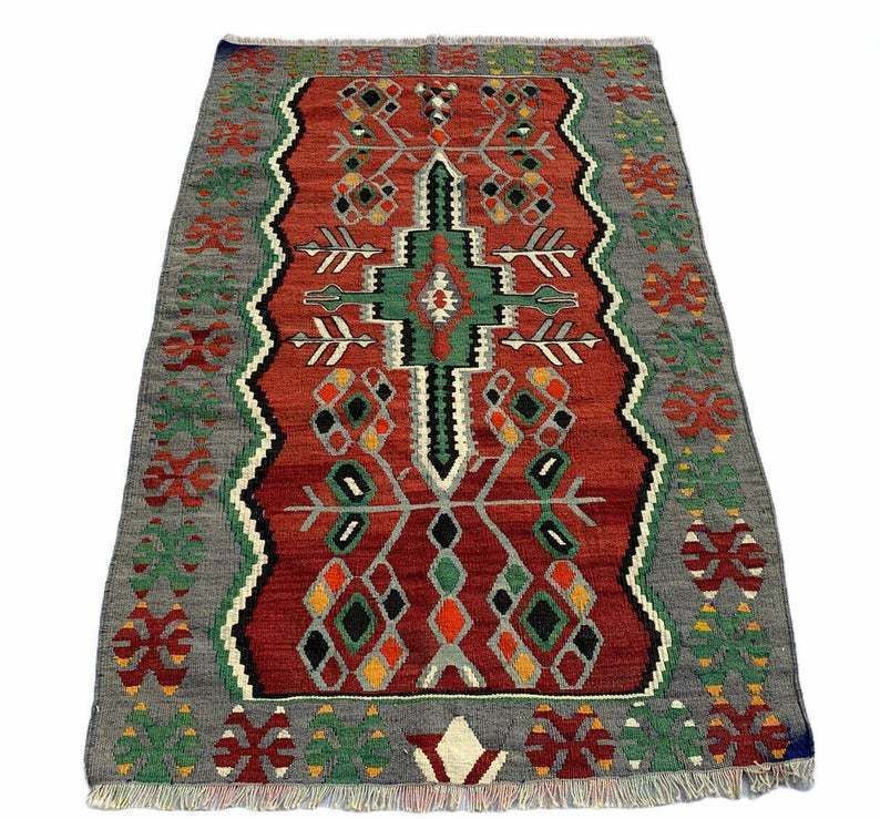 Vintage Kelim Teppich 155x100cm , Antiker Türkisch Kelim Teppich, Vintage Turkish Eshme Kilim Rug