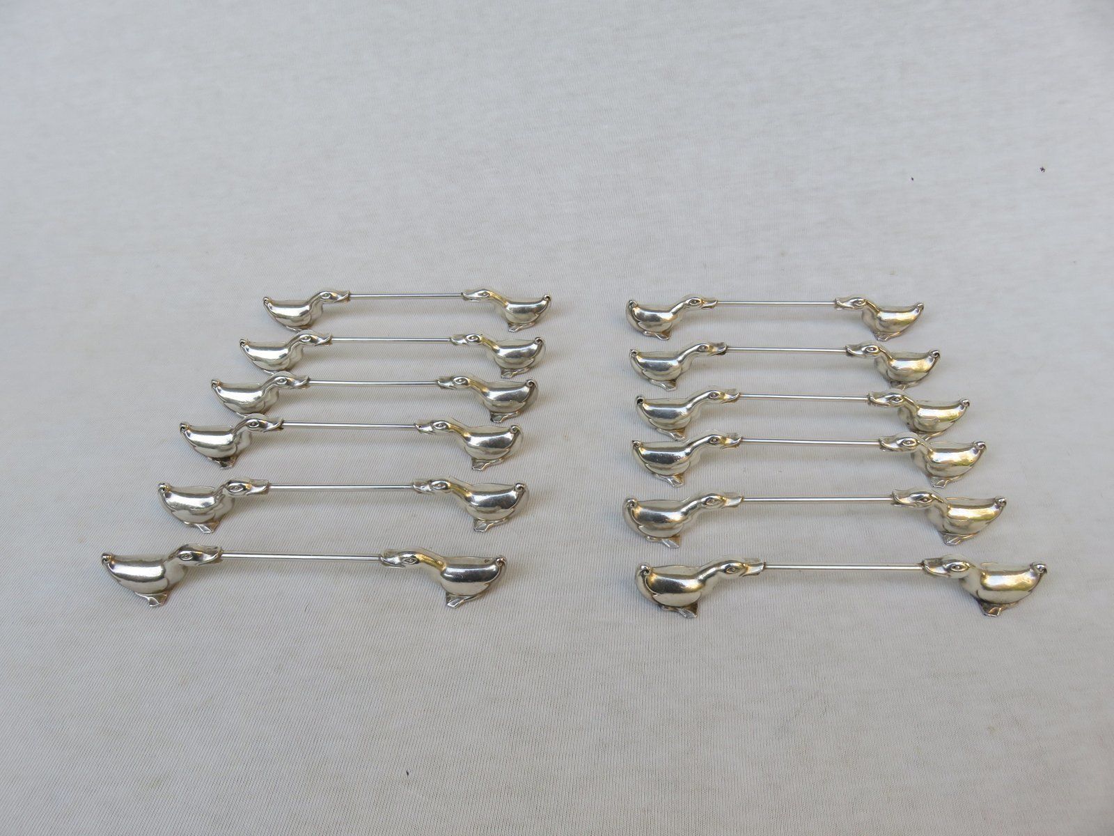German Art Deco Silver Plated Duck Knife Rests From Wmf Geislingen, Set Of 12