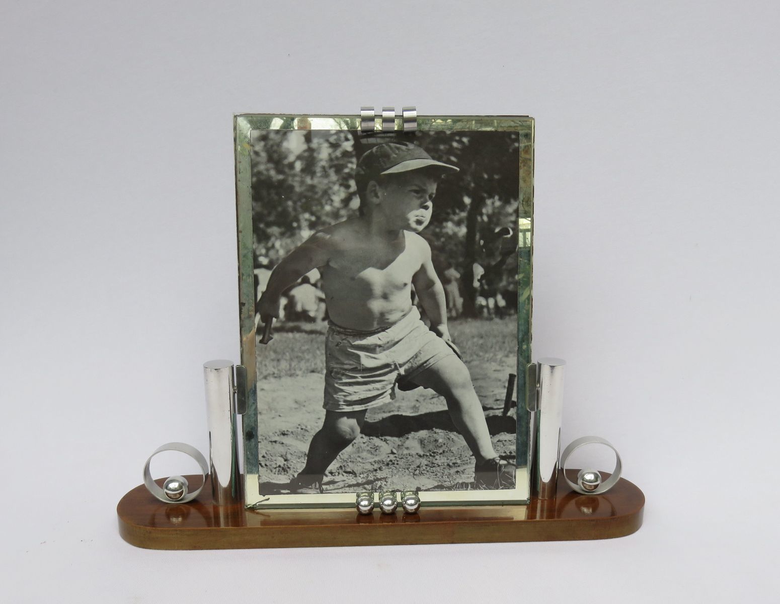 Art Deco French Wood & Chrome Picture Frame photo furniture