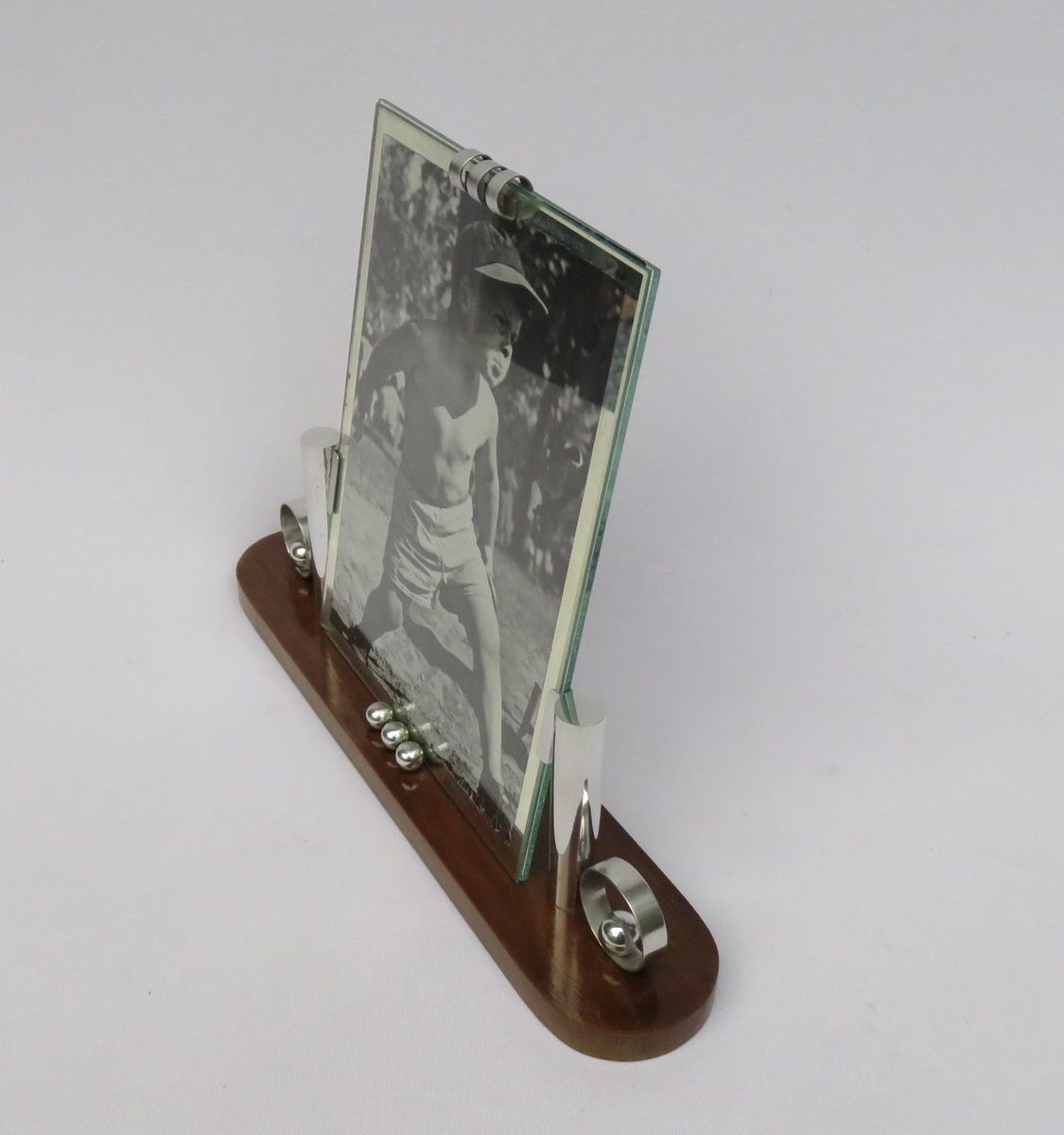 Art Deco French Wood & Chrome Picture Frame photo Home Decor