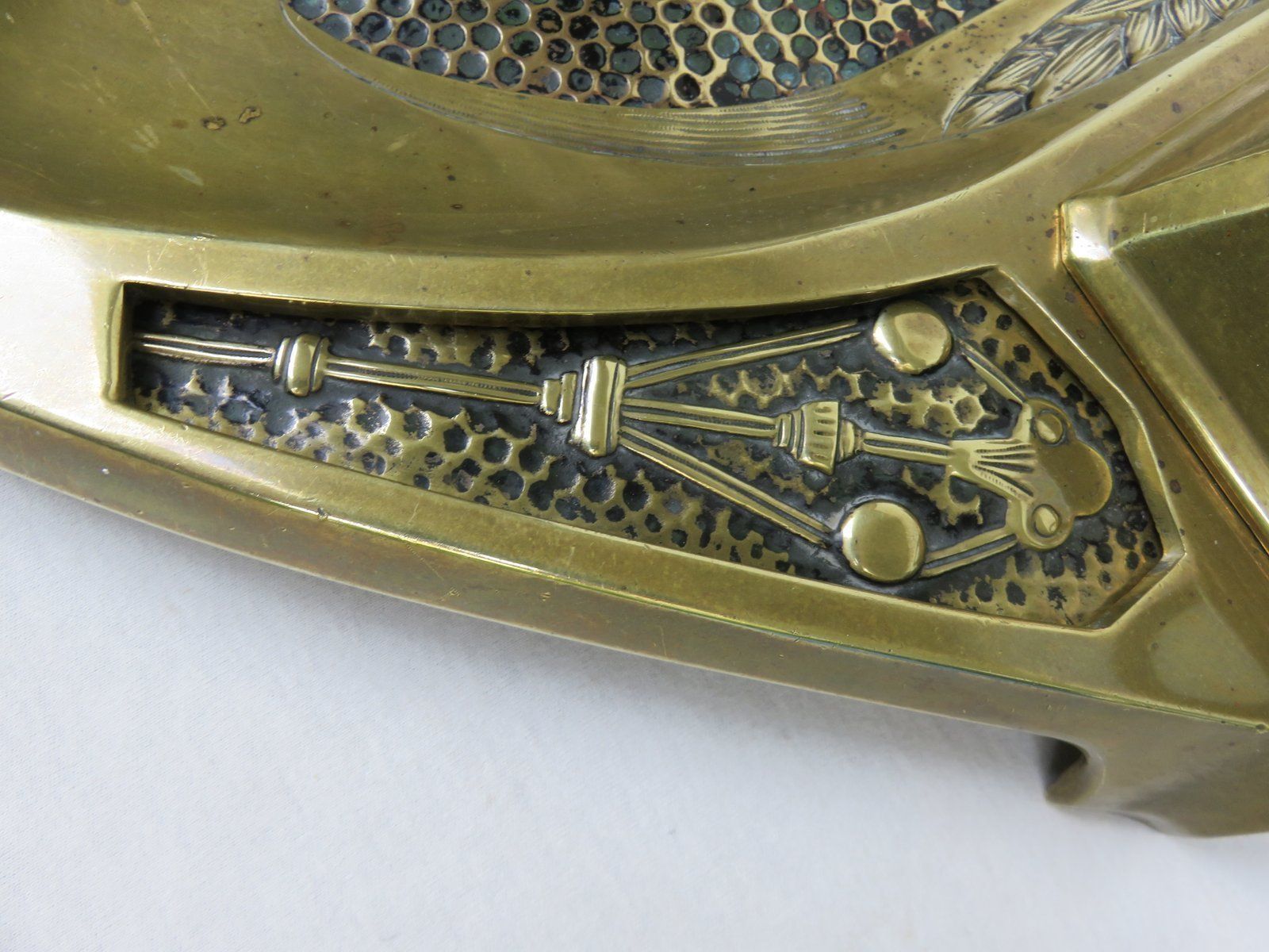 Home Decor Art Nouveau Brass Ink Well With Symbols Of Economy, Trade And Technology photo
