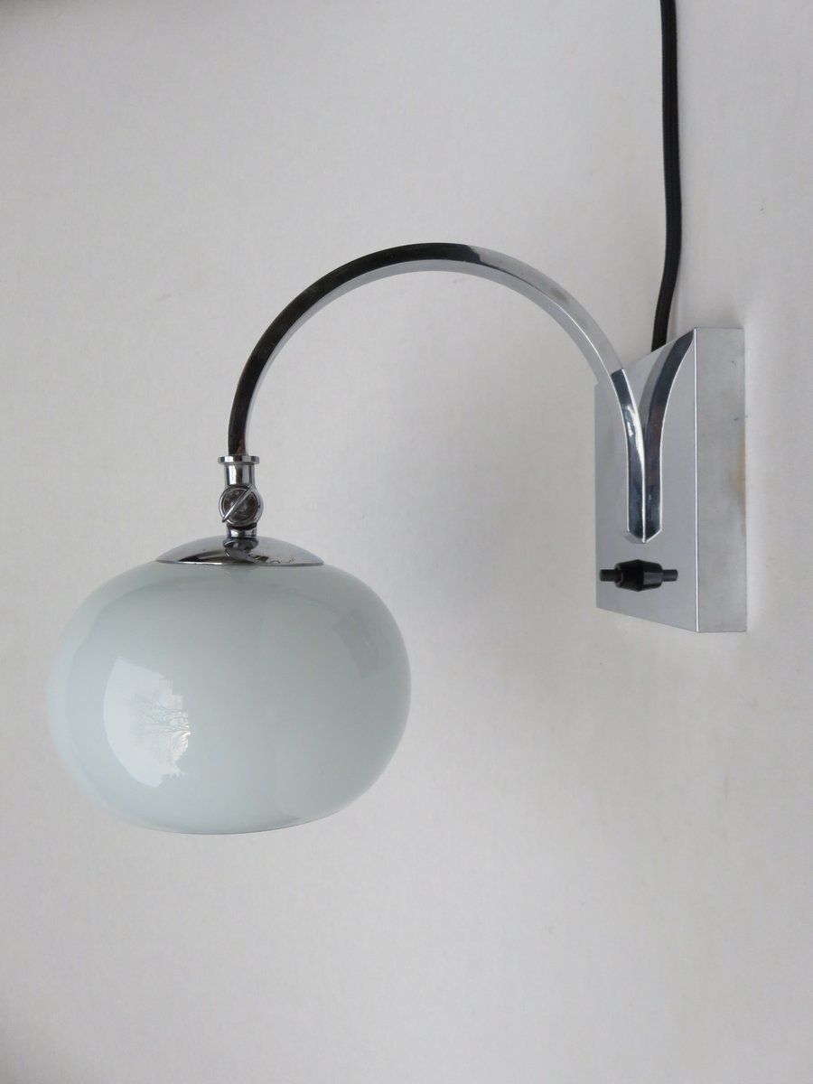 Small And Elegant Art Deco Chrome Plated Table Lamp With A White Glass Diffuser photo Lighting