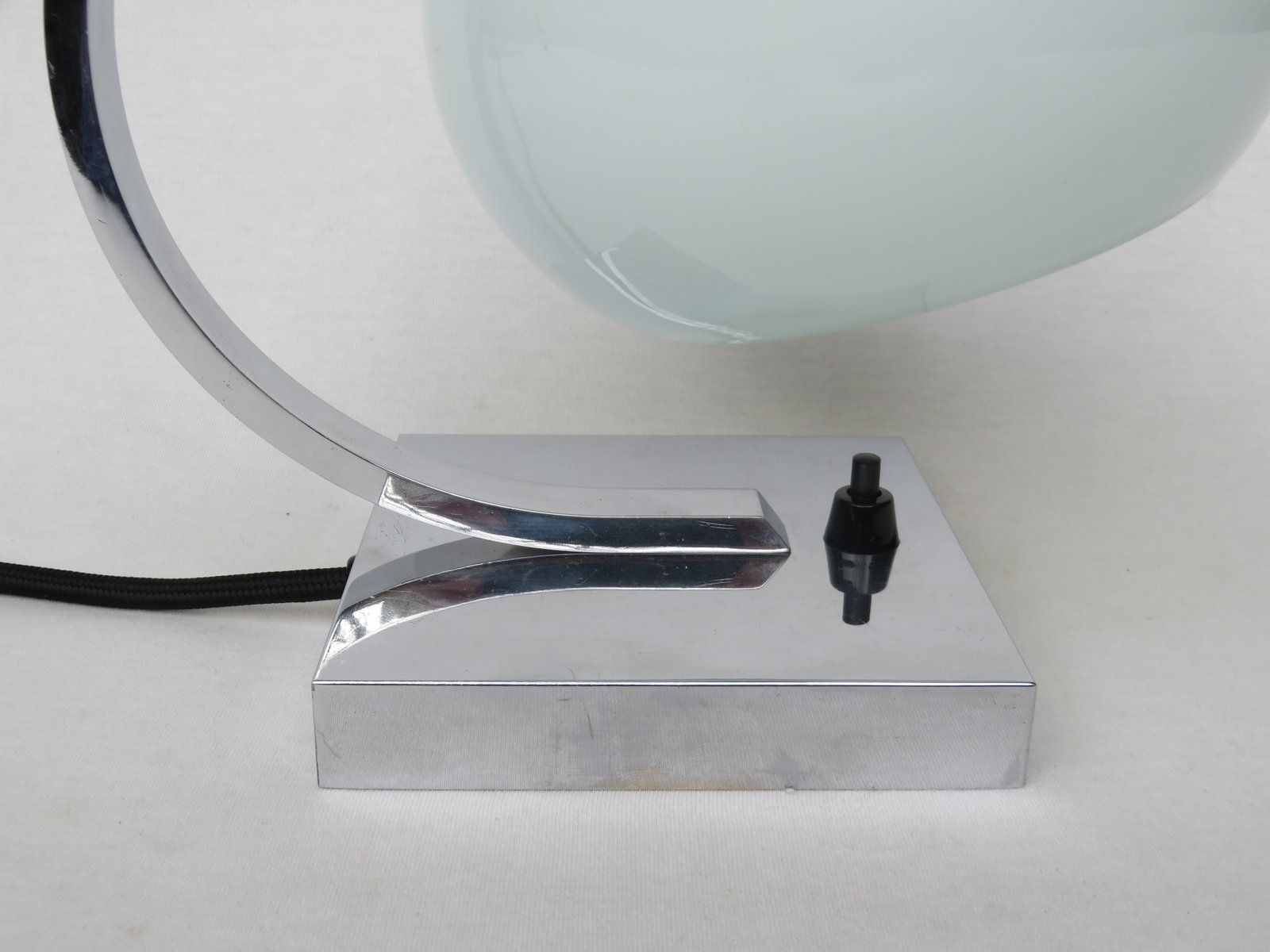 Small And Elegant Art Deco Chrome Plated Table Lamp With A White Glass Diffuser photo vintage