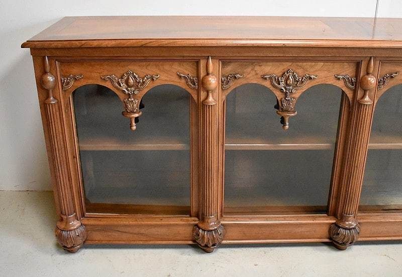Furniture Long Presentation Cabinet, In Walnut, Renaissance Taste   2nd Part Of The 19th Century photo