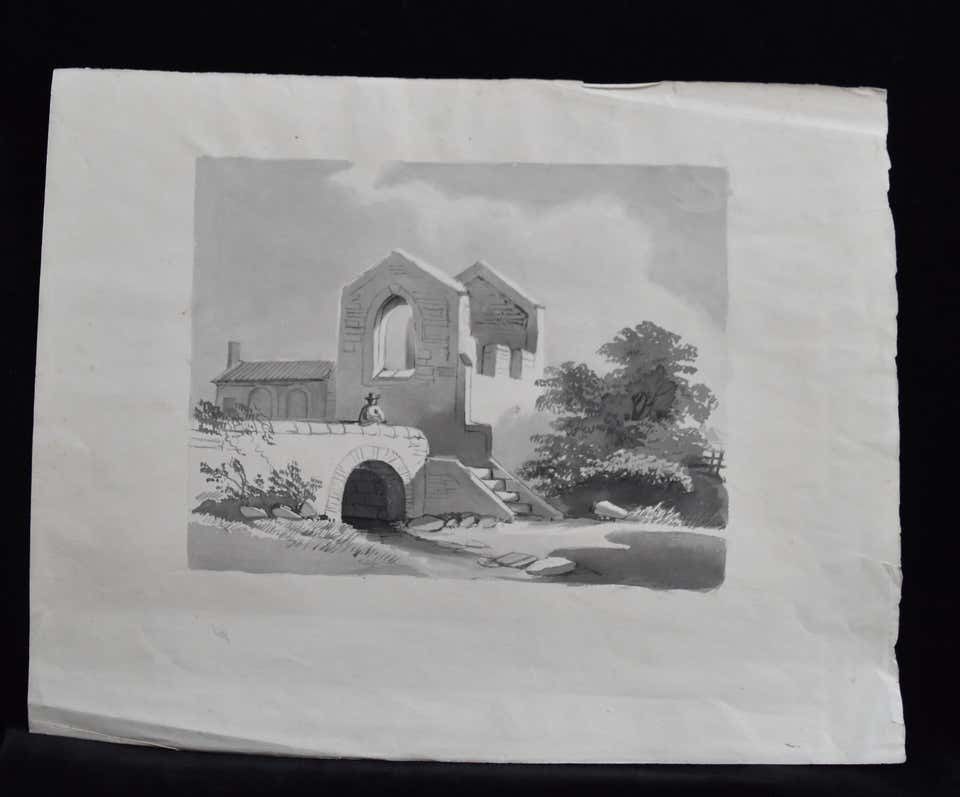 Unknown France 19th Century, A Set Of 7 Drawings, Landscapes And Farms, Ink Wash On Pape 1843 photo for sale
