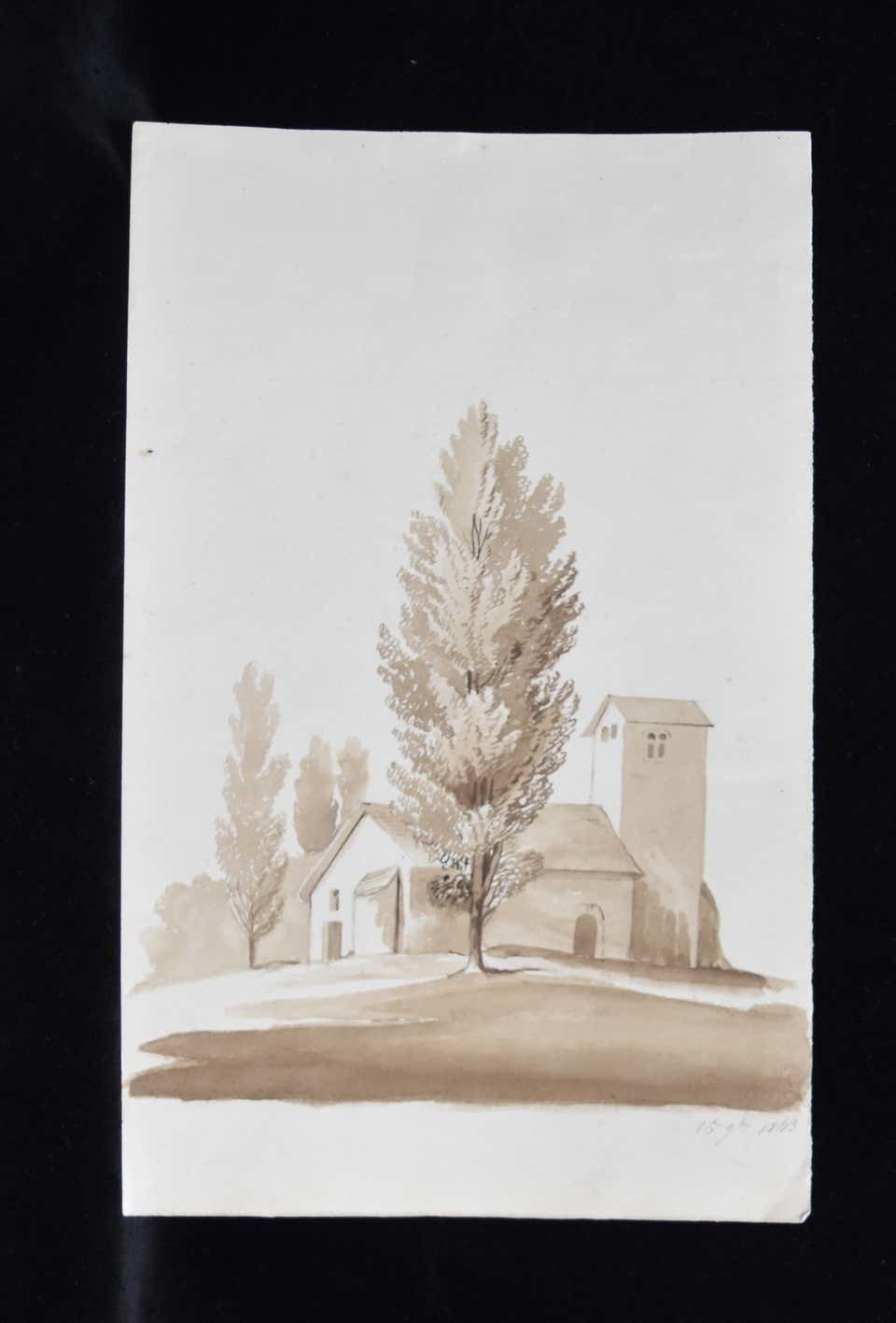 Unknown France 19th Century, A Set Of 7 Drawings, Landscapes And Farms, Ink Wash On Pape 1843 photo Art