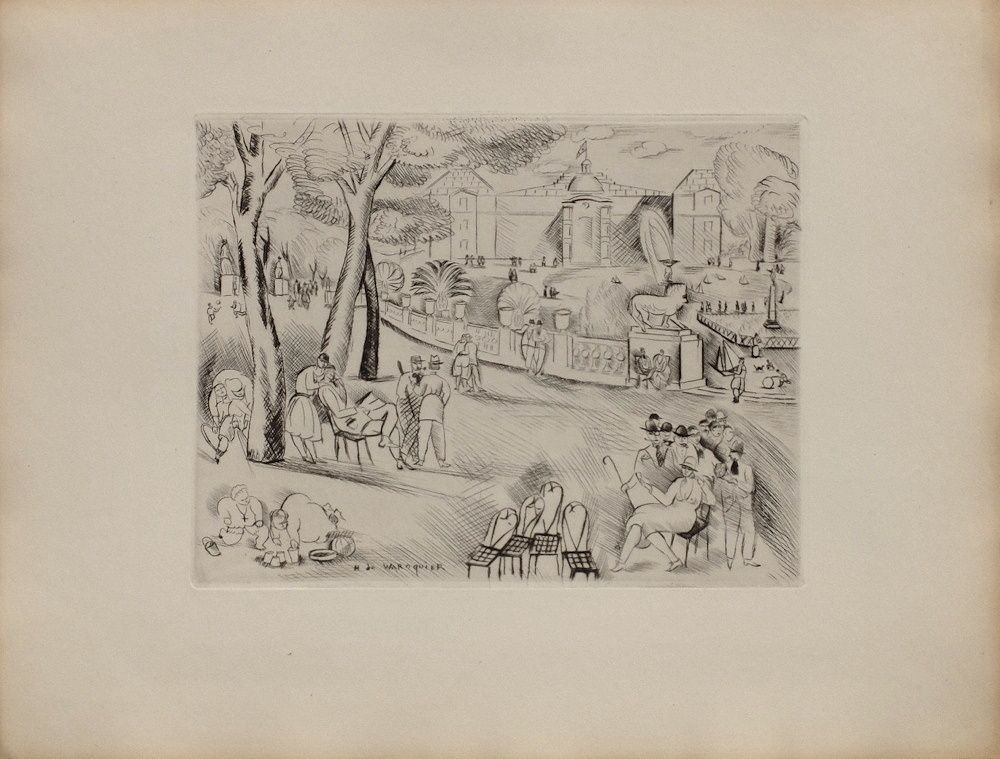 De Waroquier Henry (1881 1970)   Engraving   Paris Jardin Du Luxembourg And The Senate