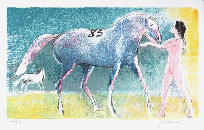 Guiramand Paul   Lithograph Greeting Card   Horse And Naked 1985
