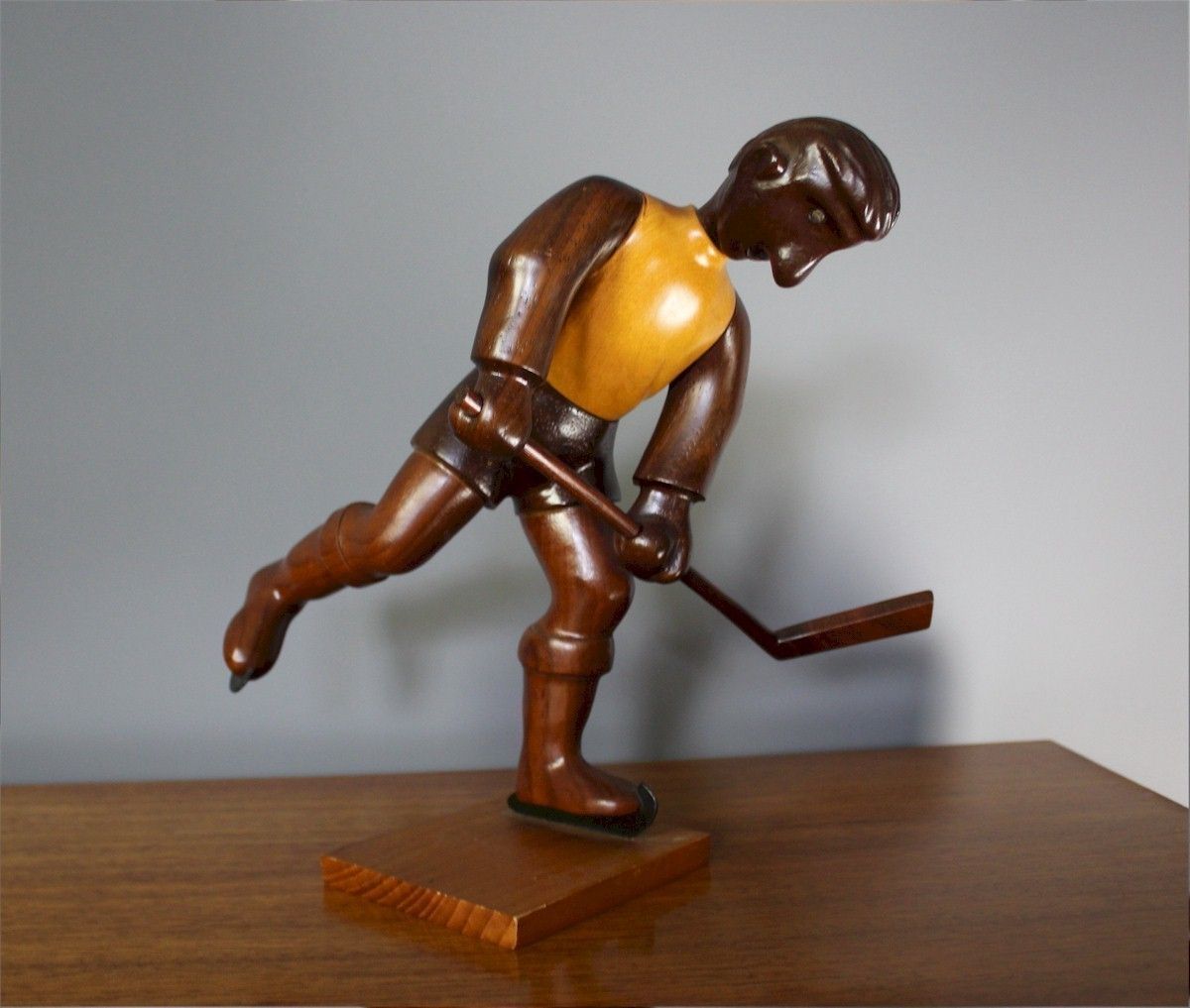 Italian Mid Century Romer Vintage Carved Figure Of An Ice Hockey Player photo for sale