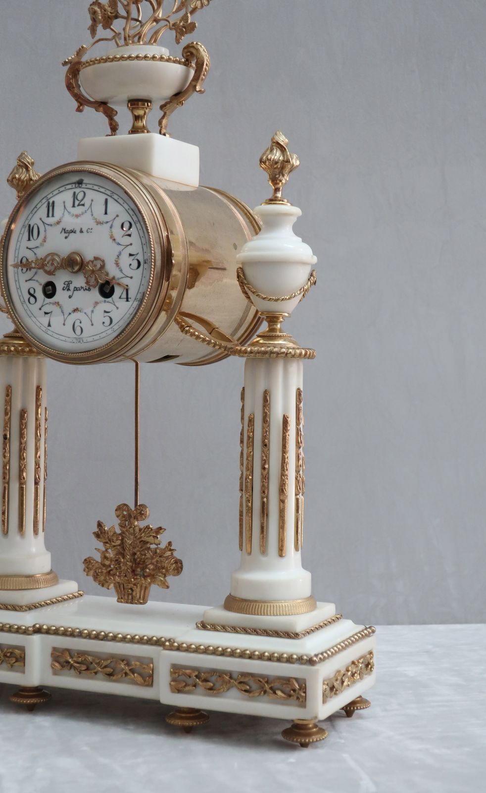 French Louis XVI Style White Marble Mantel Clock photo for sale