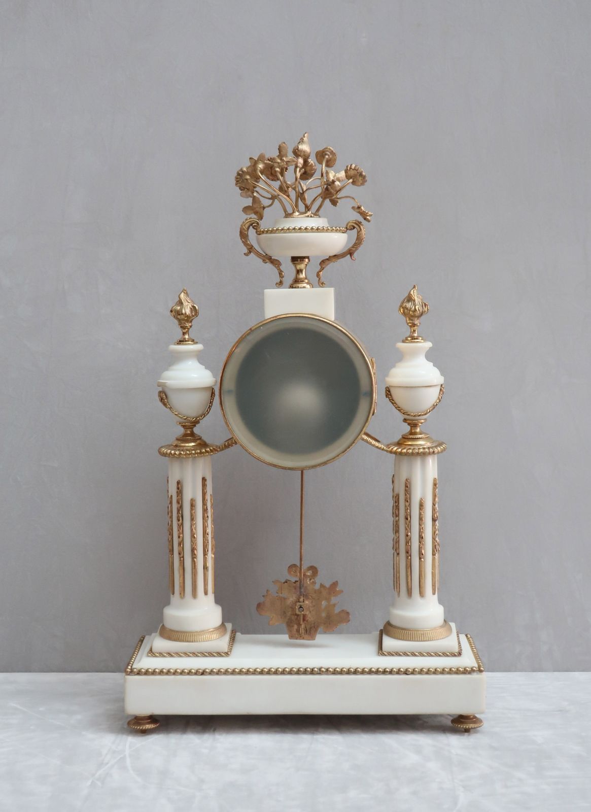 French Louis XVI Style White Marble Mantel Clock photo vintage