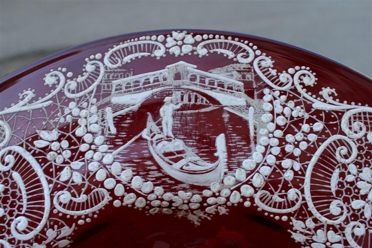 photo furniture Red Rubin Murano Glass Decorative Bowl Style Of Zecchin Cappellin 1920s Italy