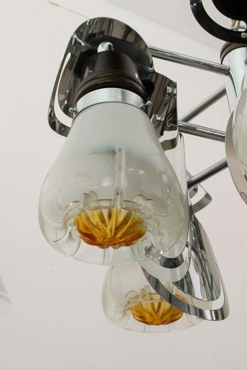 Mazzega Mid Century Modern Italian Murano Glass And Steel Chandelier, 1970s photo buy