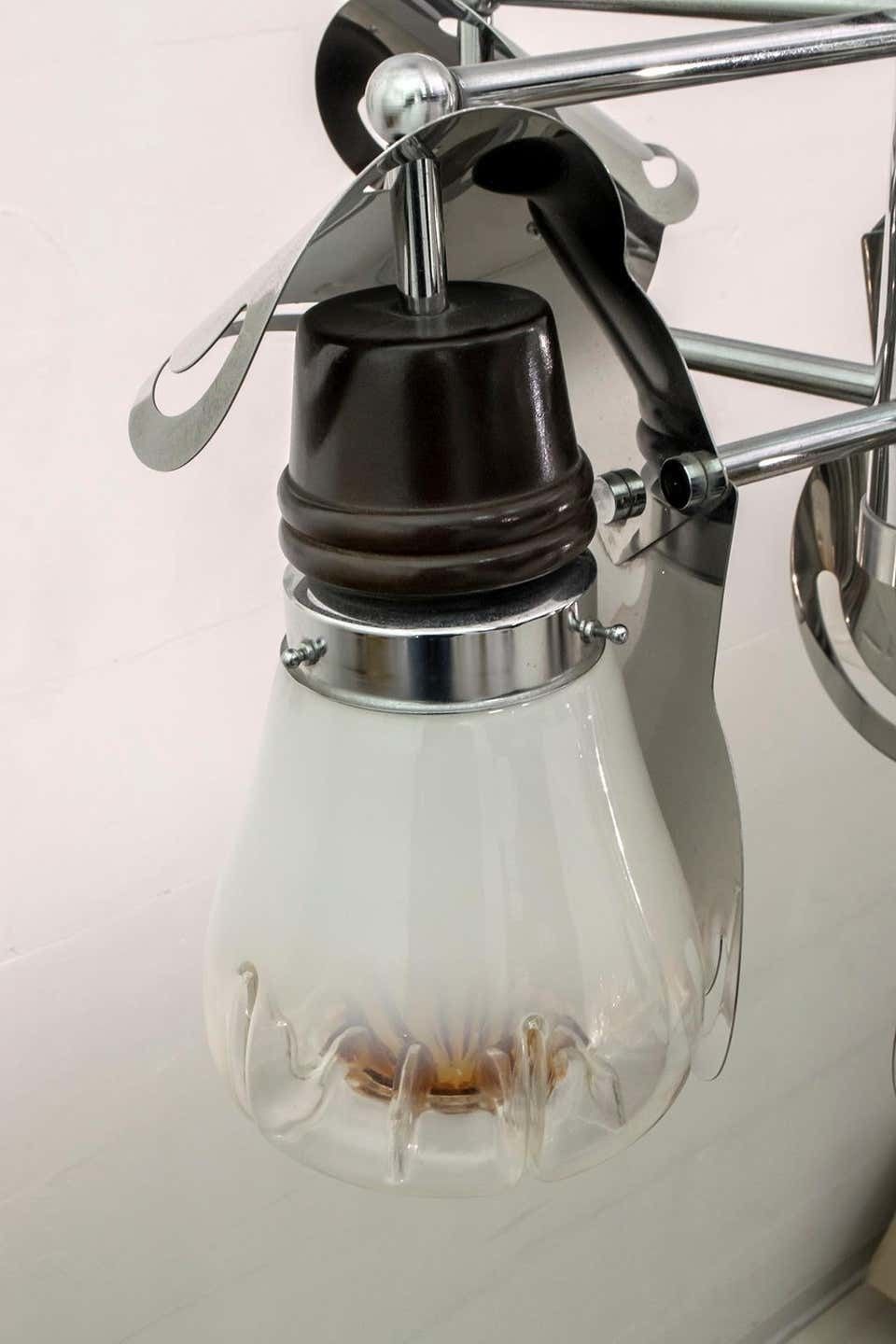 photo for sale Mazzega Mid Century Modern Italian Murano Glass And Steel Chandelier, 1970s